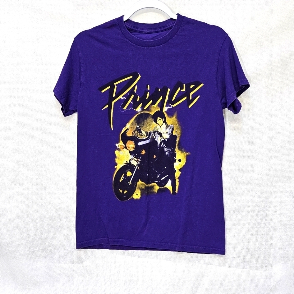 Prince Purple Rain T-Shirt Short Sleeve Purple Yellow Size S